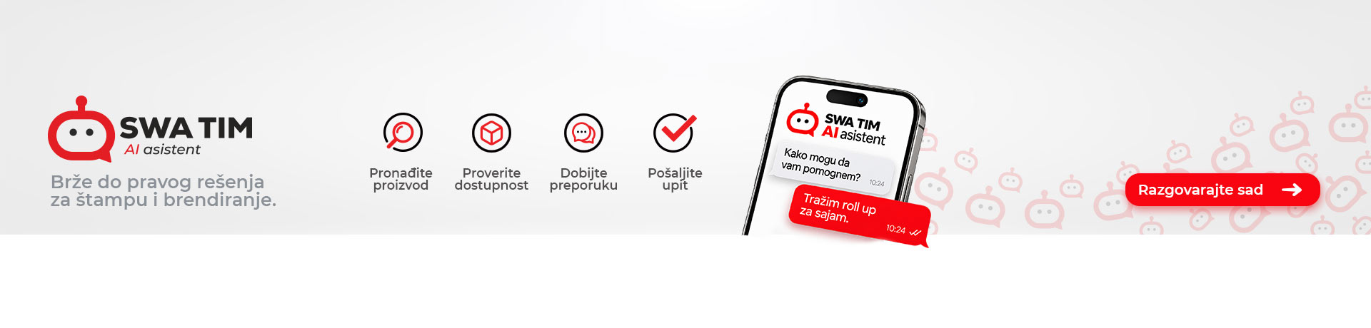 SWA TIM AI Asistent za pomoć pri izboru proizvoda, štampe i brendiranja
